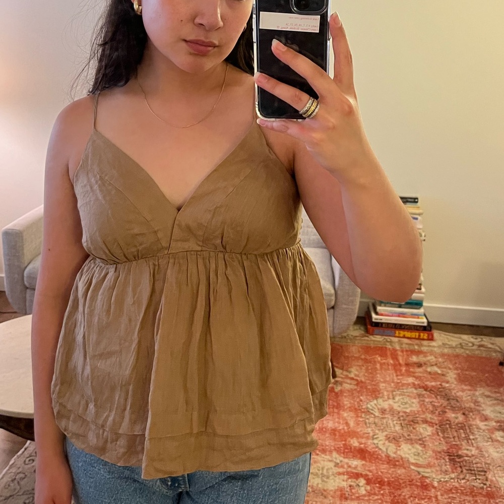 Tan linen baby doll top